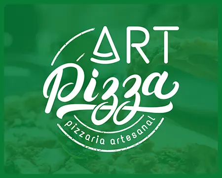 Logótipo branco Art Pizza sobre fundo verde