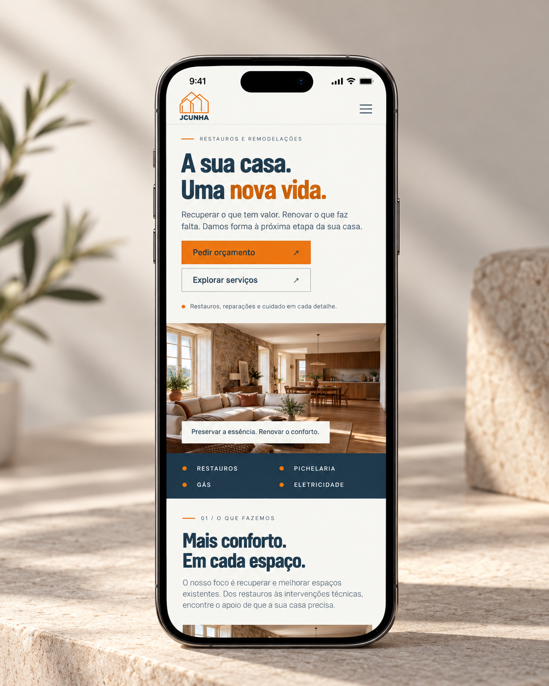 Vista do website JCunha em dispositivo móvel